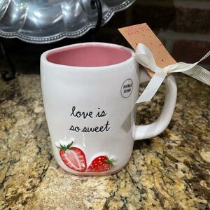 Rae Dunn LOVE IS SO SWEET 3D strawberries 19.5oz mug - Brand new